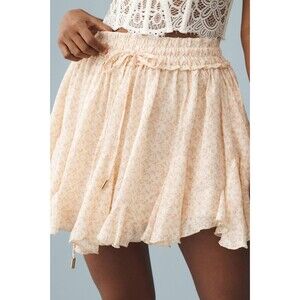 NWT Anthropologie Bishop + Young Floral Frilly Mini Skirt Cream /Peach Sz Small